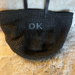 DKNY Black Woven Tote Bag